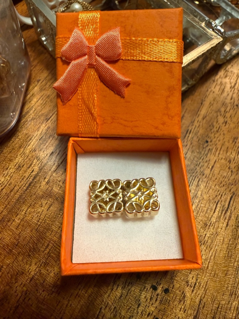 L0EWE Gold-Tone Filigree Square Stud Earrings